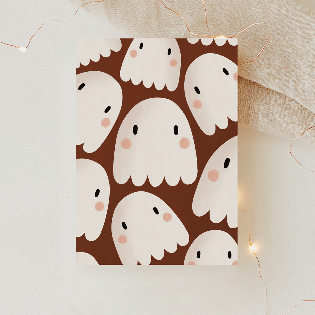 Halloween Kummitus Postikortti – Suloinen Syystervehdys