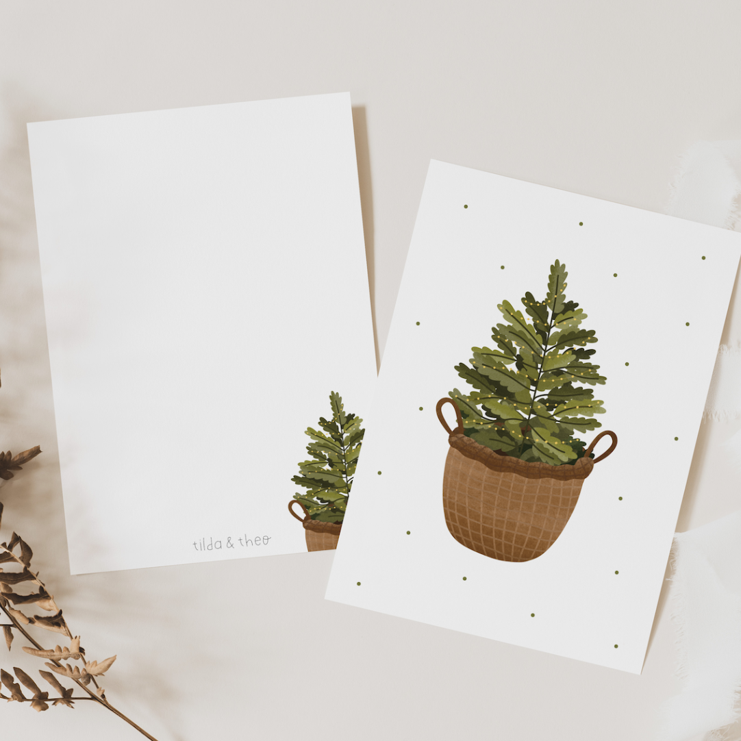 Christmas Tree in a Basket Postcard – A Timeless Christmas Greeting