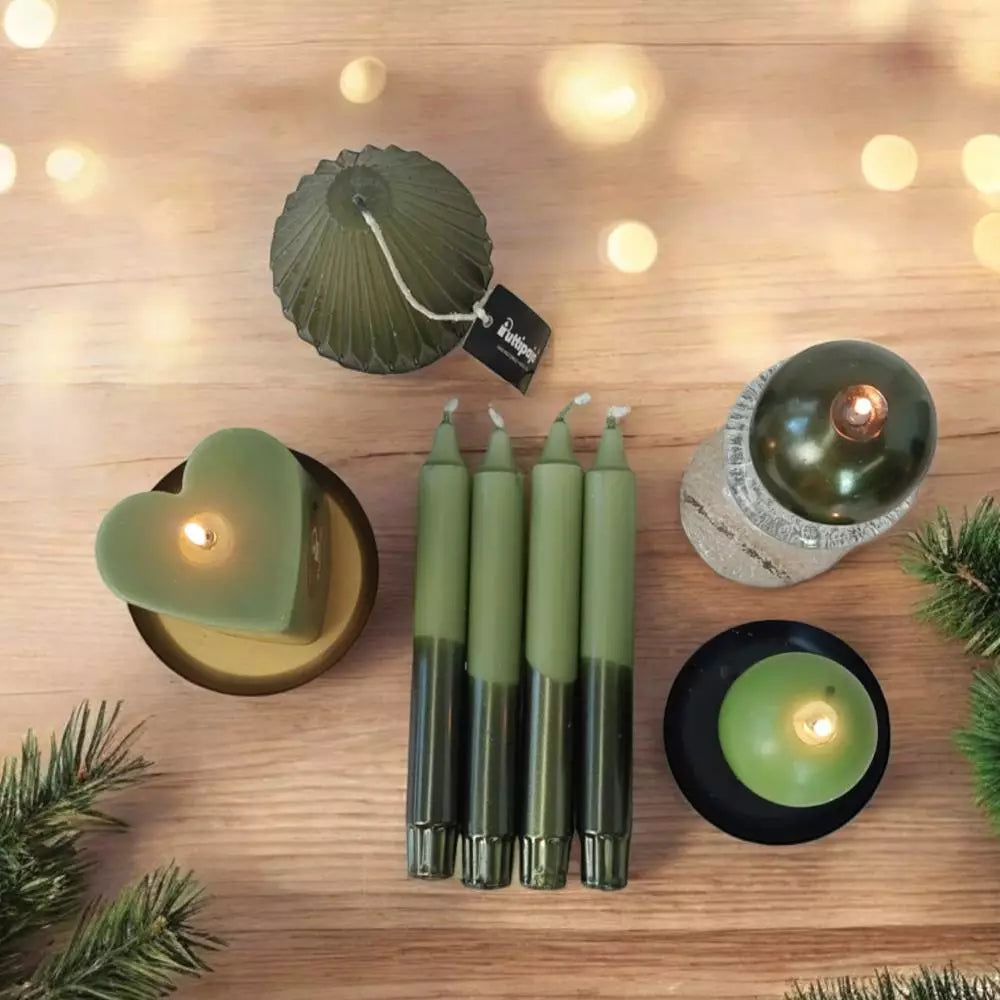 Moss Pillar Candles with Metallic Stripe