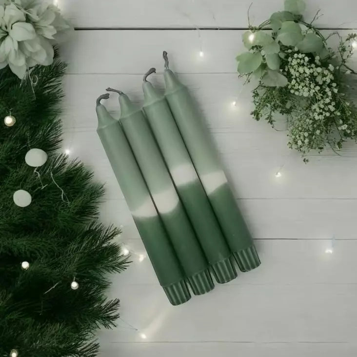 Dip Dye Taper Candles - sage/pine green